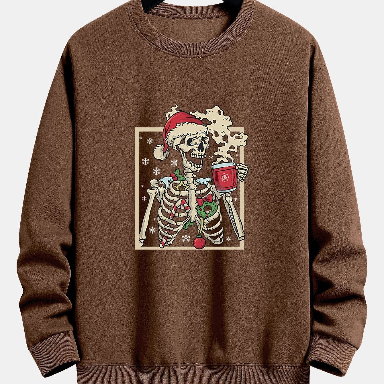 Relaxed Fit Sweatshirt with Christmas Skeleton Coffee Print