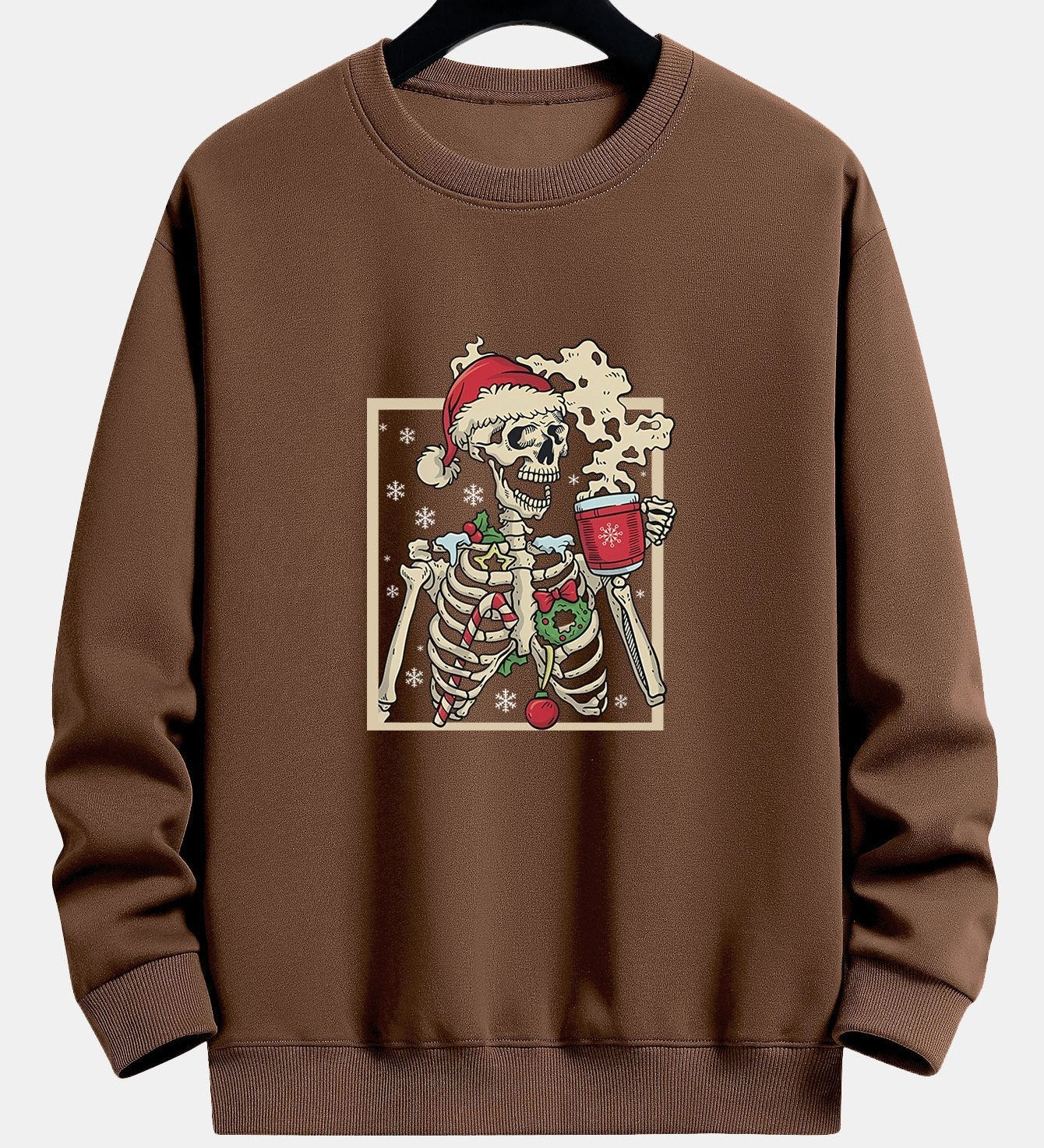 Relaxed Fit Sweatshirt with Christmas Skeleton Coffee Print