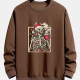 Relaxed Fit Sweatshirt with Christmas Skeleton Coffee Print