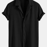 Ribbed Muscle Fit Cuban Shirt with Drawstring Ribbed Shorts