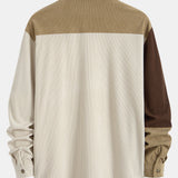 Color-Blocked Corduroy Button-Up Shirt