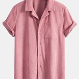 Corduroy Cuban Shirt and Shorts Set with Short Sleeves