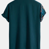 Button-Up Shirt with Leaf Patchwork Design