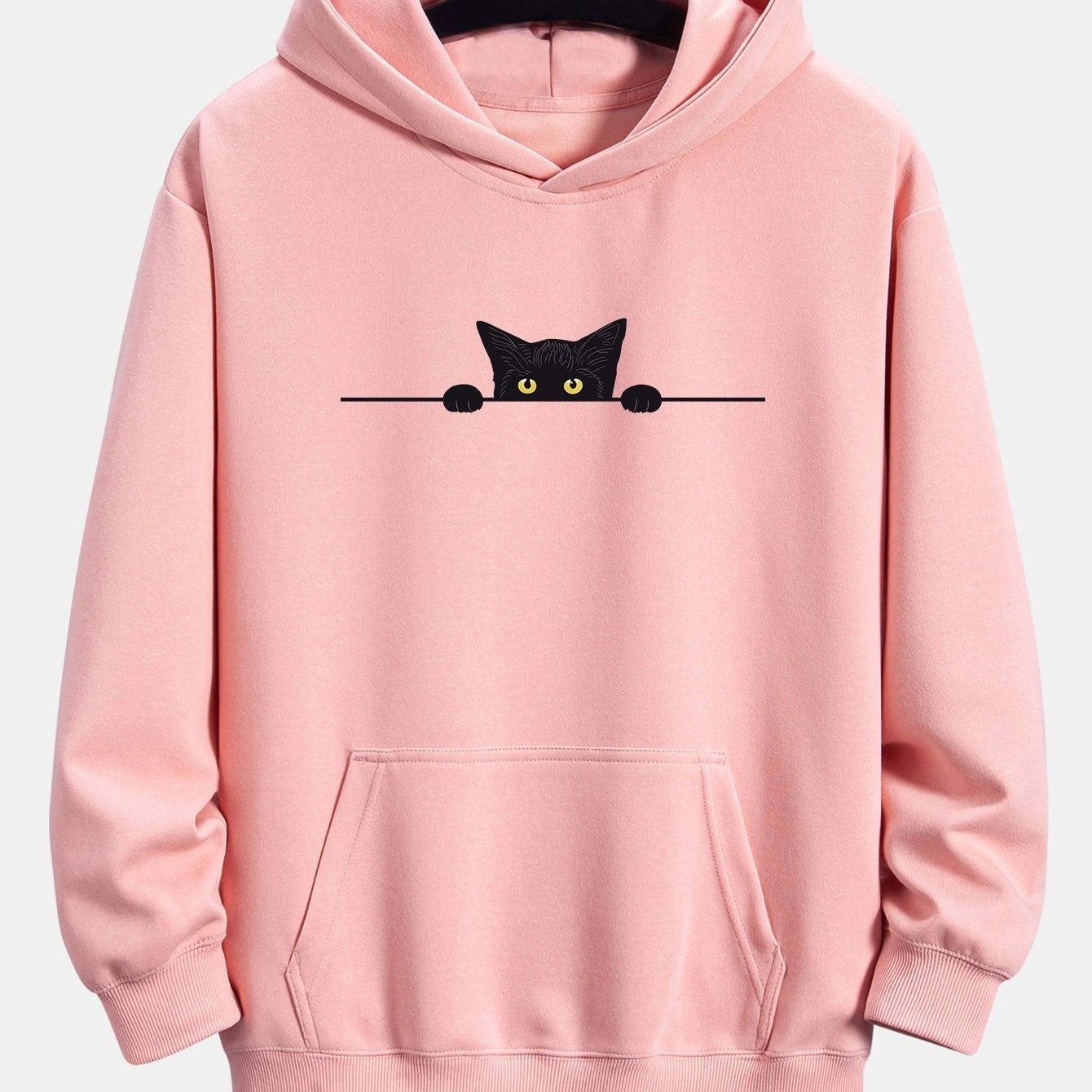Relaxed Fit Hoodie with Black Cat Print