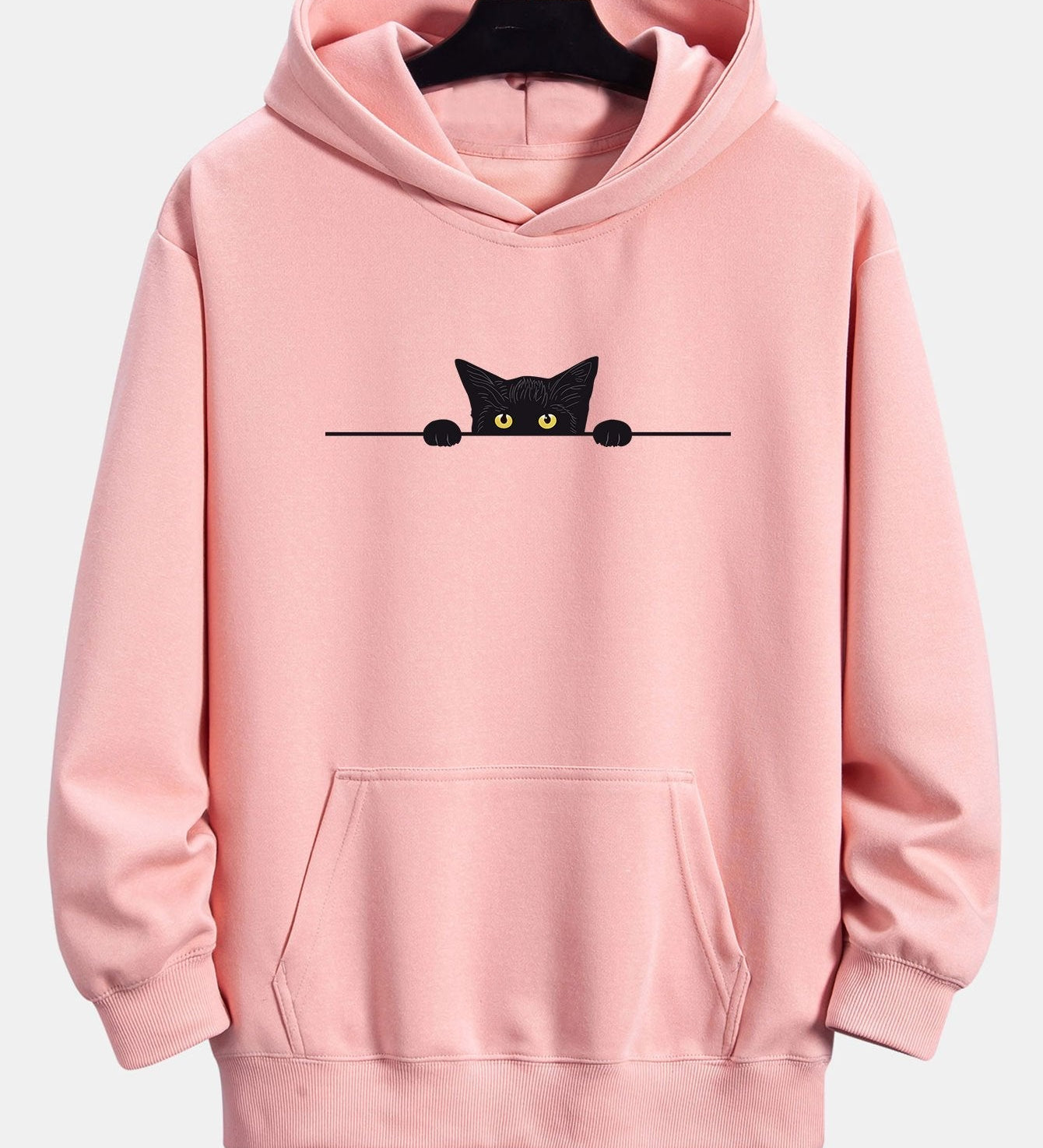 Relaxed Fit Hoodie with Black Cat Print