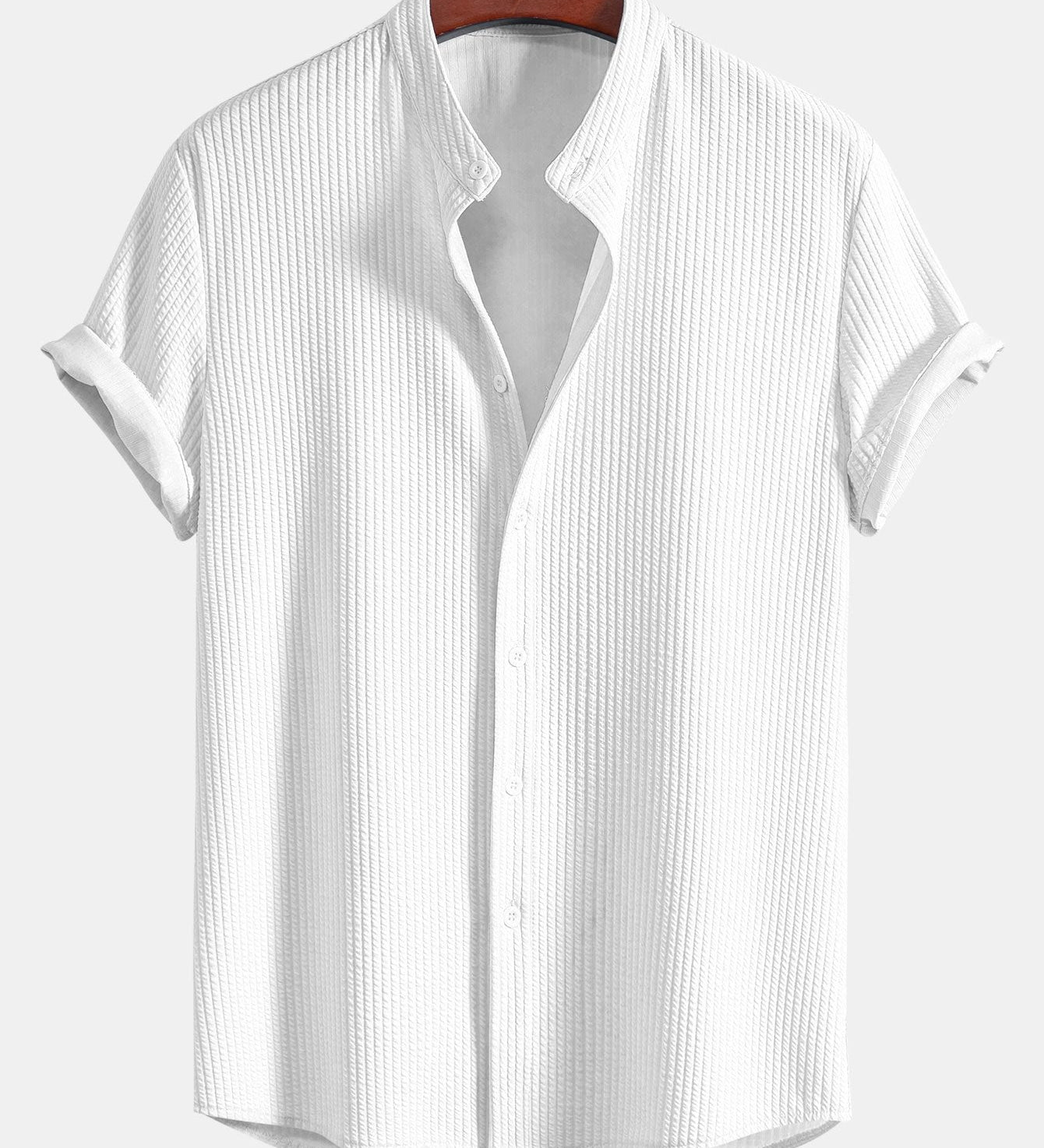 Ribbed Muscle Fit Stand Collar Shirt