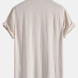 Short Sleeve Stand Collar Shirt in Linen-Rayon Blend