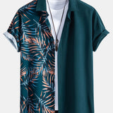 Button-Up Shirt with Leaf Patchwork Design