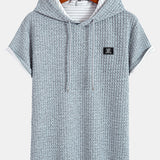 Waffle Knit Hooded T-Shirt with Arc Hem & Drawstring Corduroy Cargo Joggers