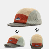Color Block Corduroy Baseball Cap with Slogan Design