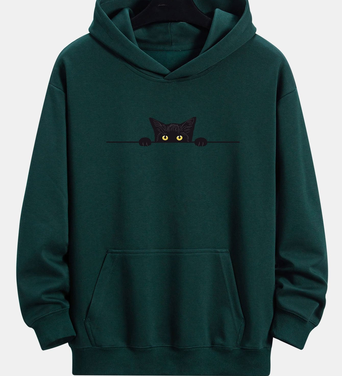 Relaxed Fit Hoodie with Black Cat Print