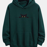 Relaxed Fit Hoodie with Black Cat Print