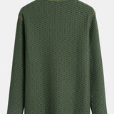 Textured Knitted Henley Shirt with Long Sleeve Muscle Fit