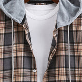 Plaid Hooded Button-Up Shirt