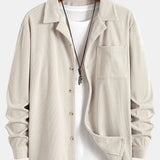 Corduroy Long Sleeve Cuban Collar Shirt with Straight Leg Linen Trousers