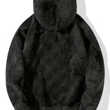 Cozy Checkerboard Teddy Hoodie with Relaxed Fit