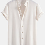 Waffle Textured Stand Collar Shirt with Drawstring Waffle Shorts