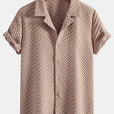 Houndstooth Jacquard Cuban Collar Shirt with Straight-Leg Linen Trousers