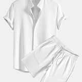 Ribbed Muscle Fit Stand Collar Shirt and Shorts Set