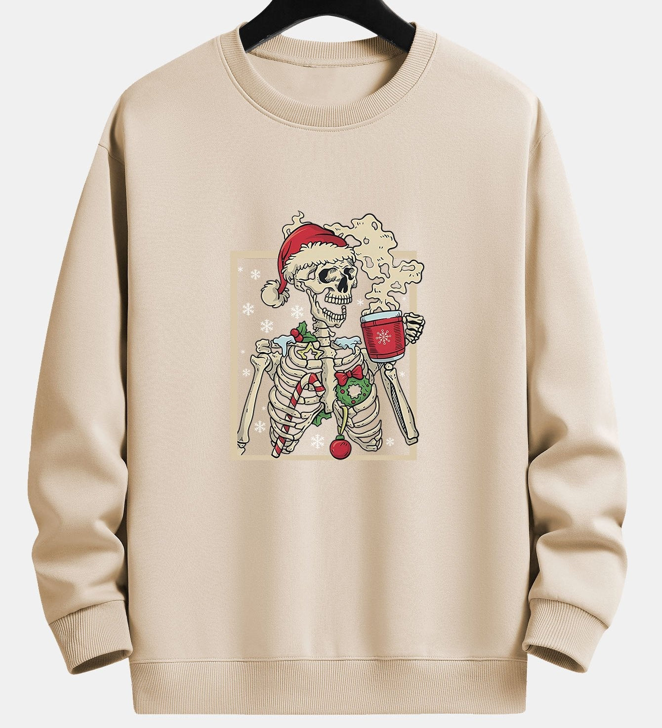 Relaxed Fit Sweatshirt with Christmas Skeleton Coffee Print