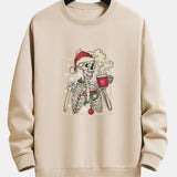 Relaxed Fit Sweatshirt with Christmas Skeleton Coffee Print