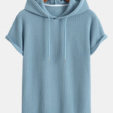 Knitted Waffle Hooded T-Shirt with Arc Hem & Drawstring Waffle Shorts
