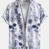 Floral Skull Pattern Button-Up Shirt