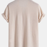 Cuban Collar Short Sleeve Knitted Waffle Shirt with Crinkle Textured Straight Leg Pants