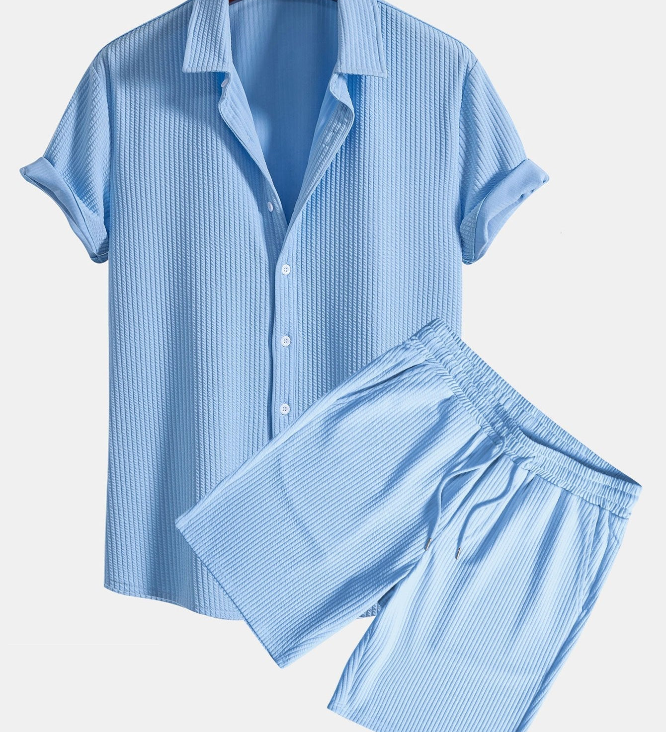 Ribbed Muscle Fit Button-Up Shirt and Shorts Set