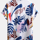 Vibrant Leaf Pattern Button-Up Shirt with Matching Swim Shorts