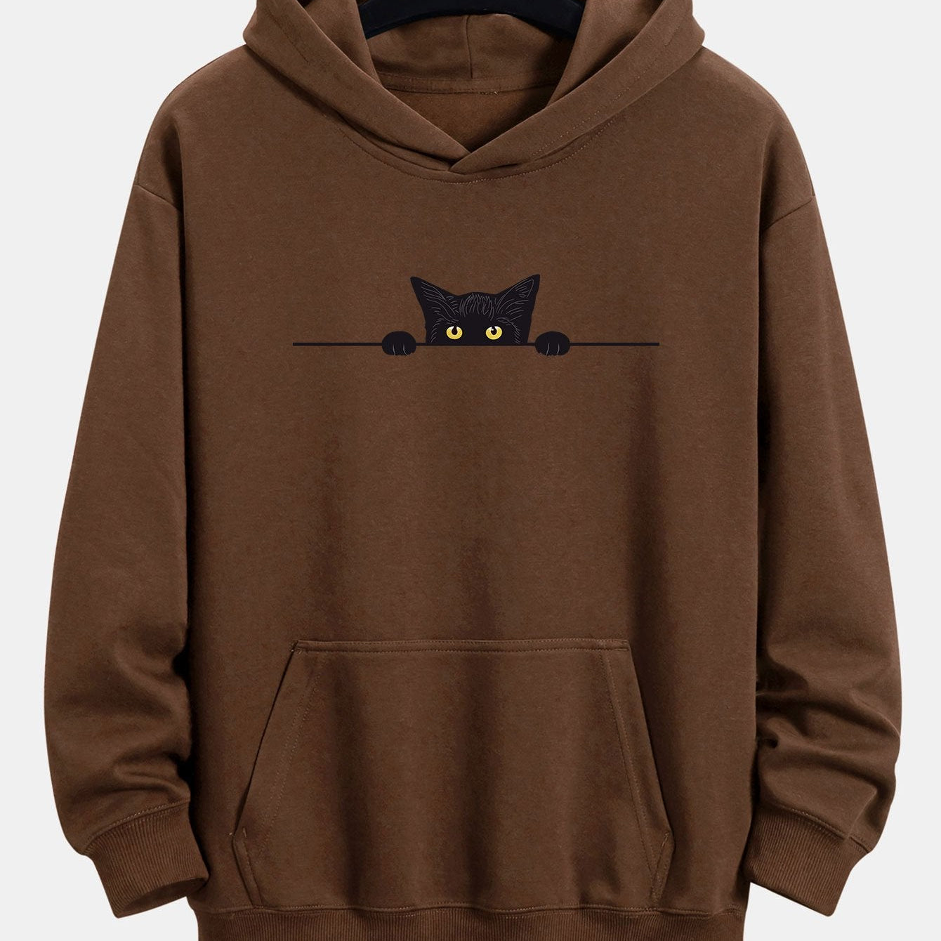 Relaxed Fit Hoodie with Black Cat Print