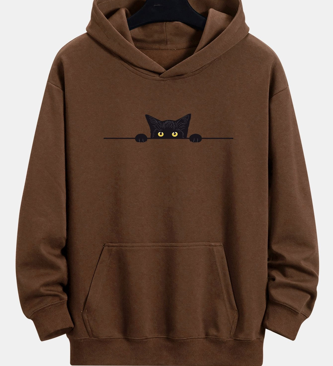 Relaxed Fit Hoodie with Black Cat Print