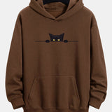 Relaxed Fit Hoodie with Black Cat Print