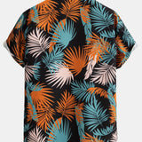 Leaf Print Button-Up Shirt & Mid-Length Drawstring Swim Shorts for Men