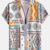Scarf Print Button-Up Shirt with Matching Swim Shorts