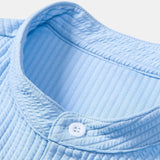 Ribbed Stand Collar Shirt with Long Sleeve and Muscle Fit