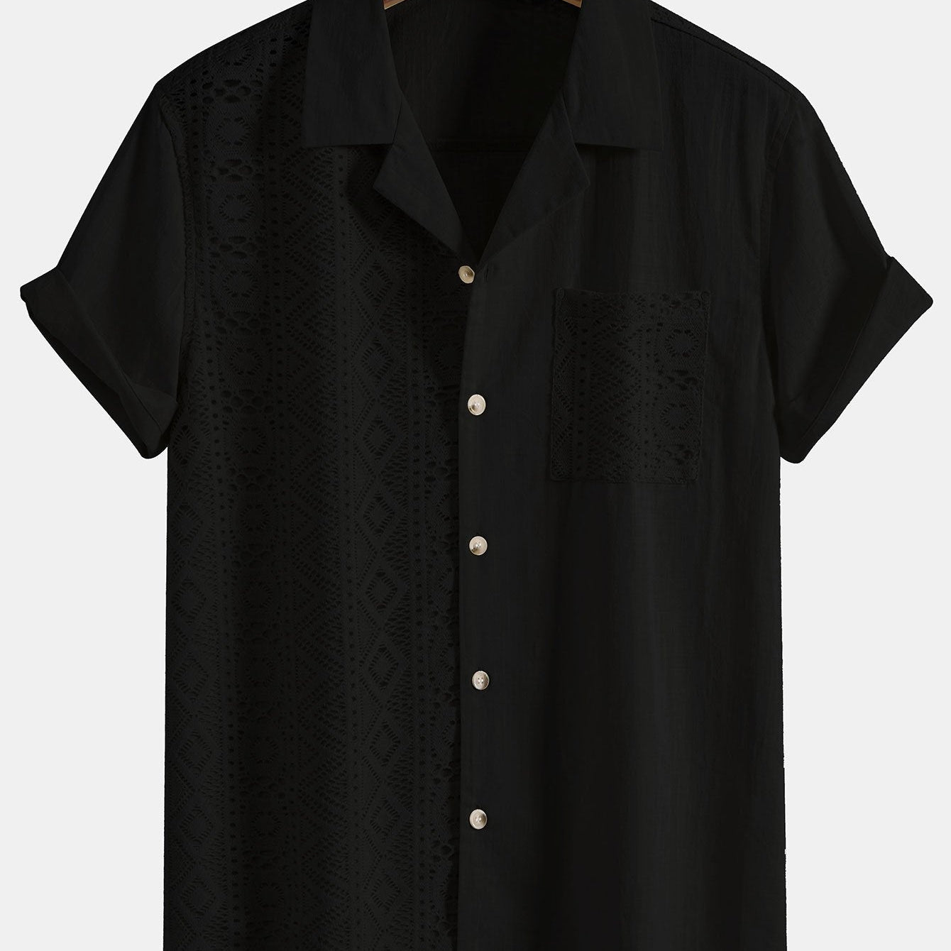 Textured Geometric Patchwork Cuban Shirt