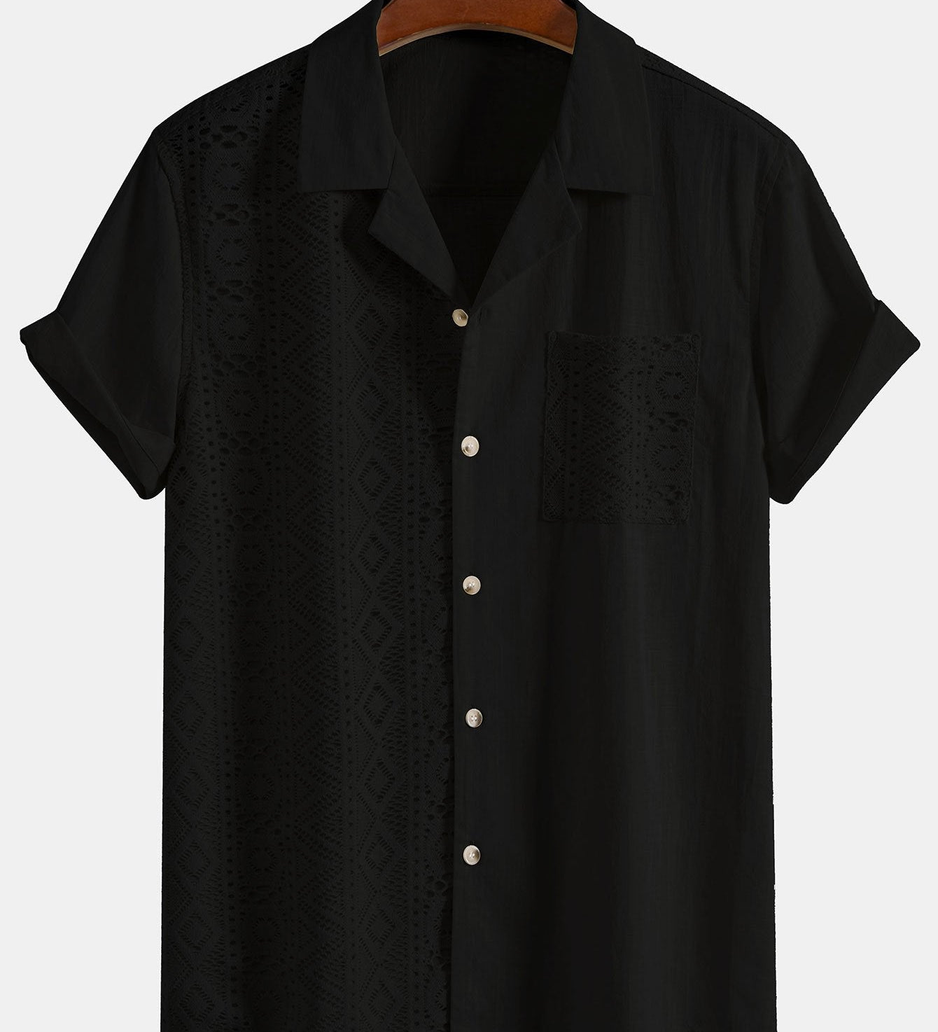 Textured Geometric Patchwork Cuban Shirt