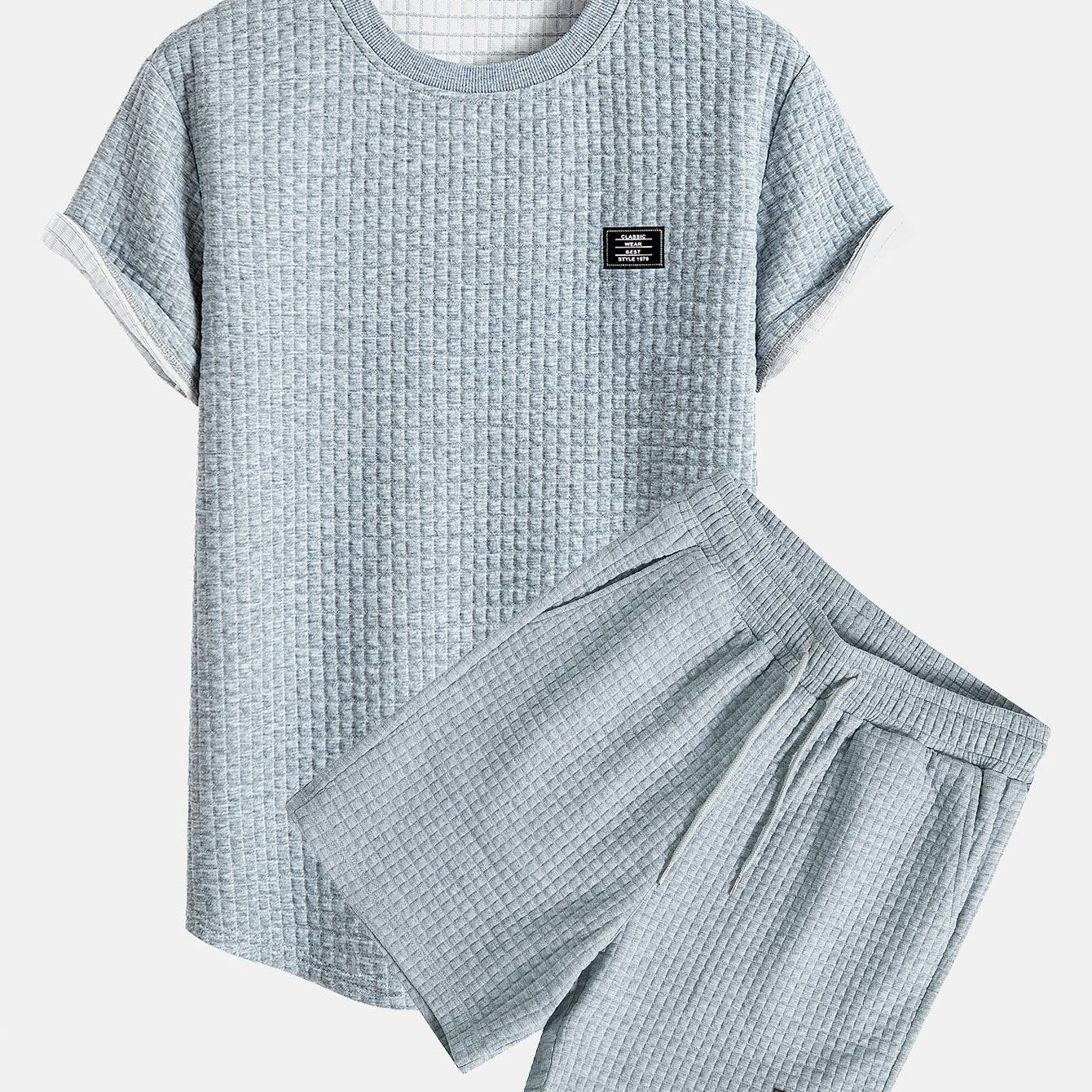 Short Sleeve Waffle Knit T-Shirt with Arc Hem & Matching Shorts