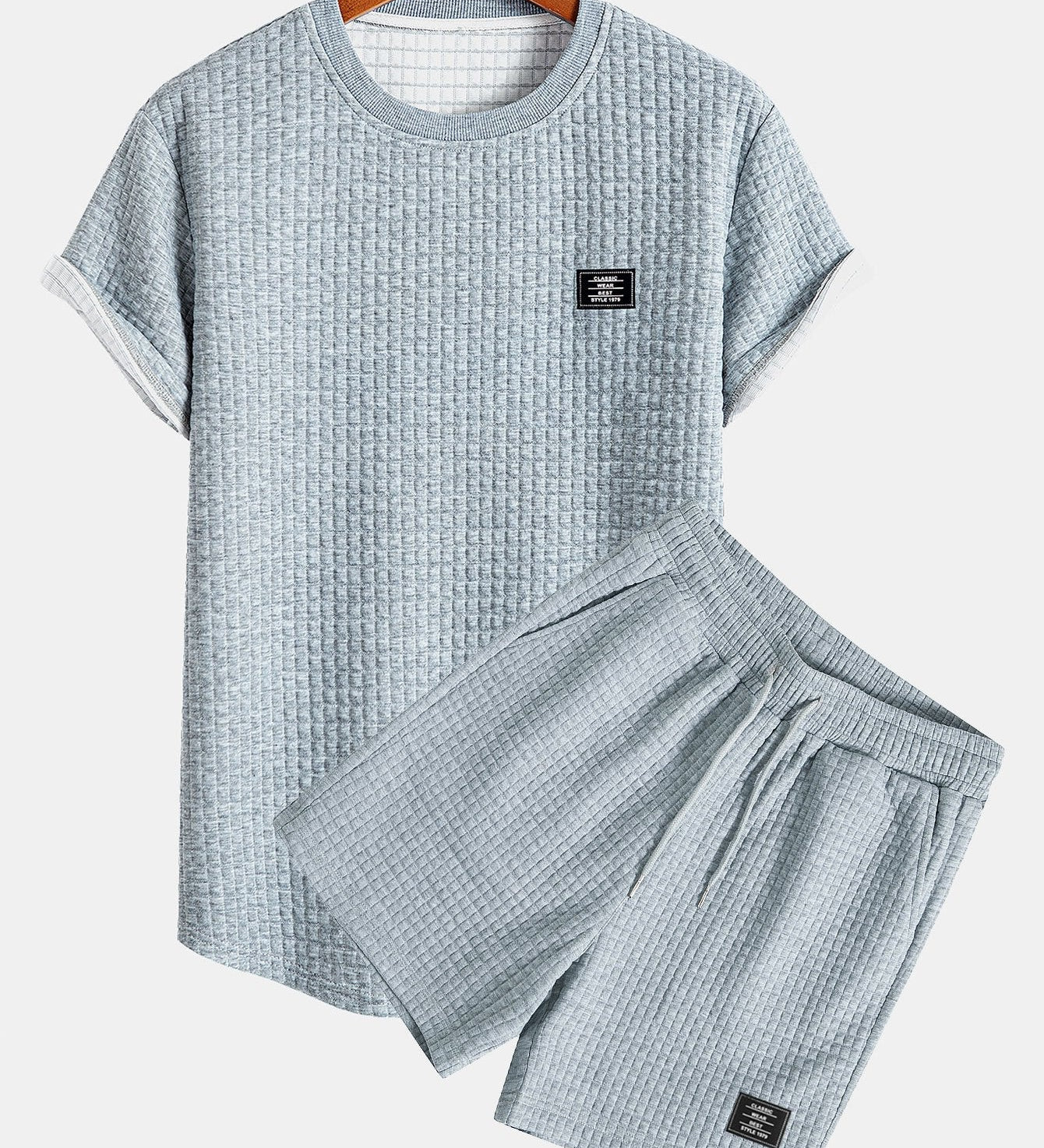 Short Sleeve Waffle Knit T-Shirt with Arc Hem & Matching Shorts
