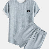 Short Sleeve Waffle Knit T-Shirt with Arc Hem & Matching Shorts
