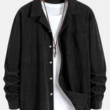 Long Sleeve Corduroy Cuban Collar Shirt with Drawstring Cargo Jogger Pants