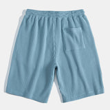 Waffle Textured Stand Collar Shirt with Drawstring Waffle Shorts