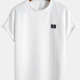 Short Sleeve Geometric Jacquard T-Shirt with Arc Hem & Drawstring Corduroy Cargo Joggers
