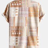 Tribal Geometric Patchwork Button-Up Shirt and Swim Shorts Set