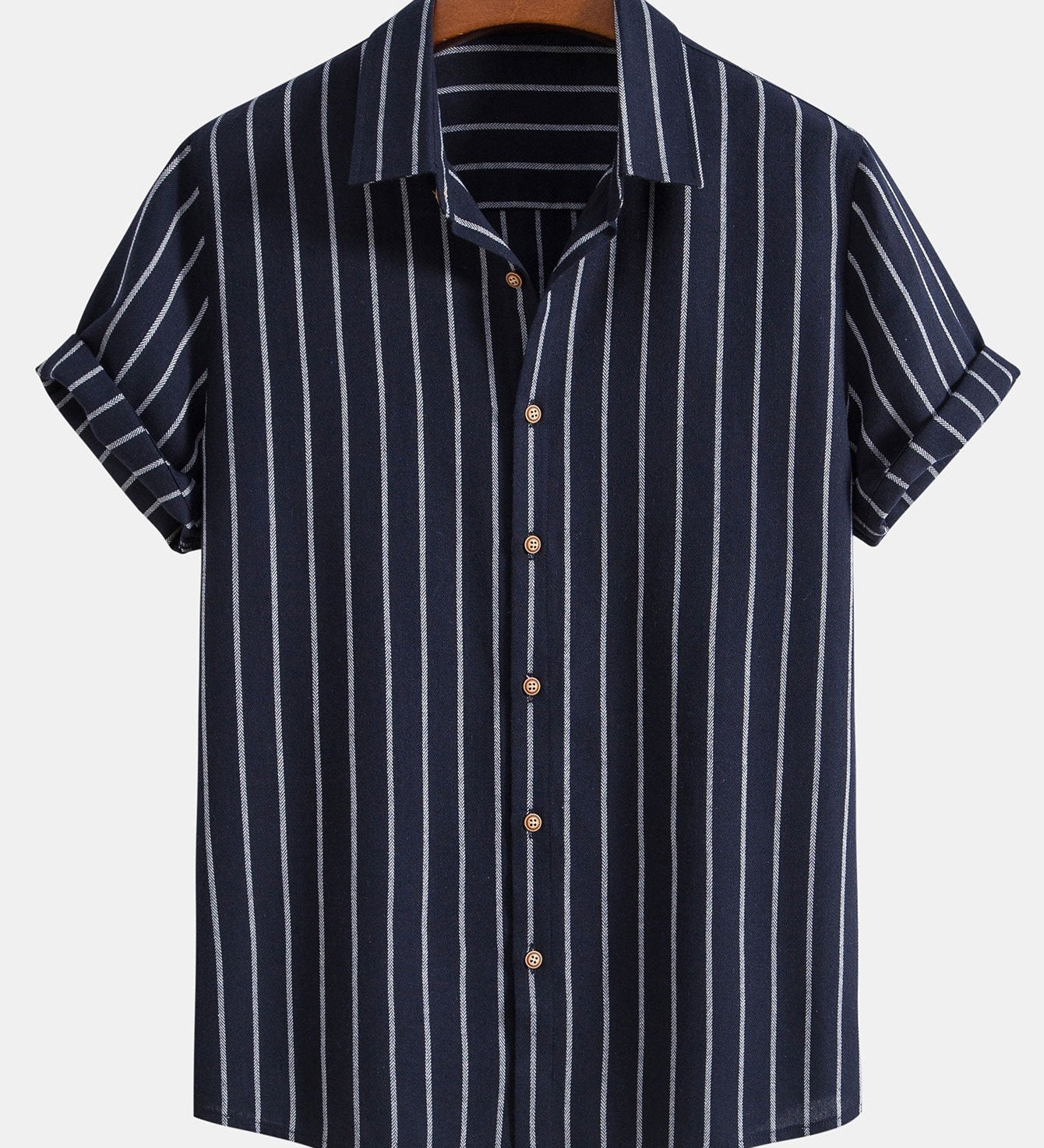 Striped Button-Up Shirt in Cotton Blend
