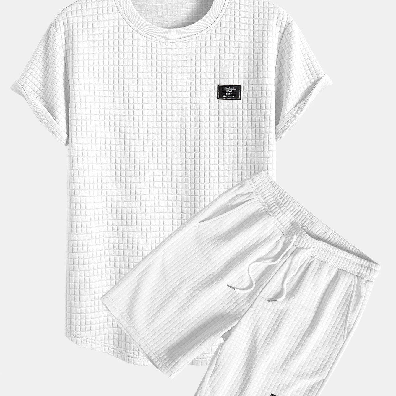 Short Sleeve Waffle Knit T-Shirt with Arc Hem & Matching Shorts