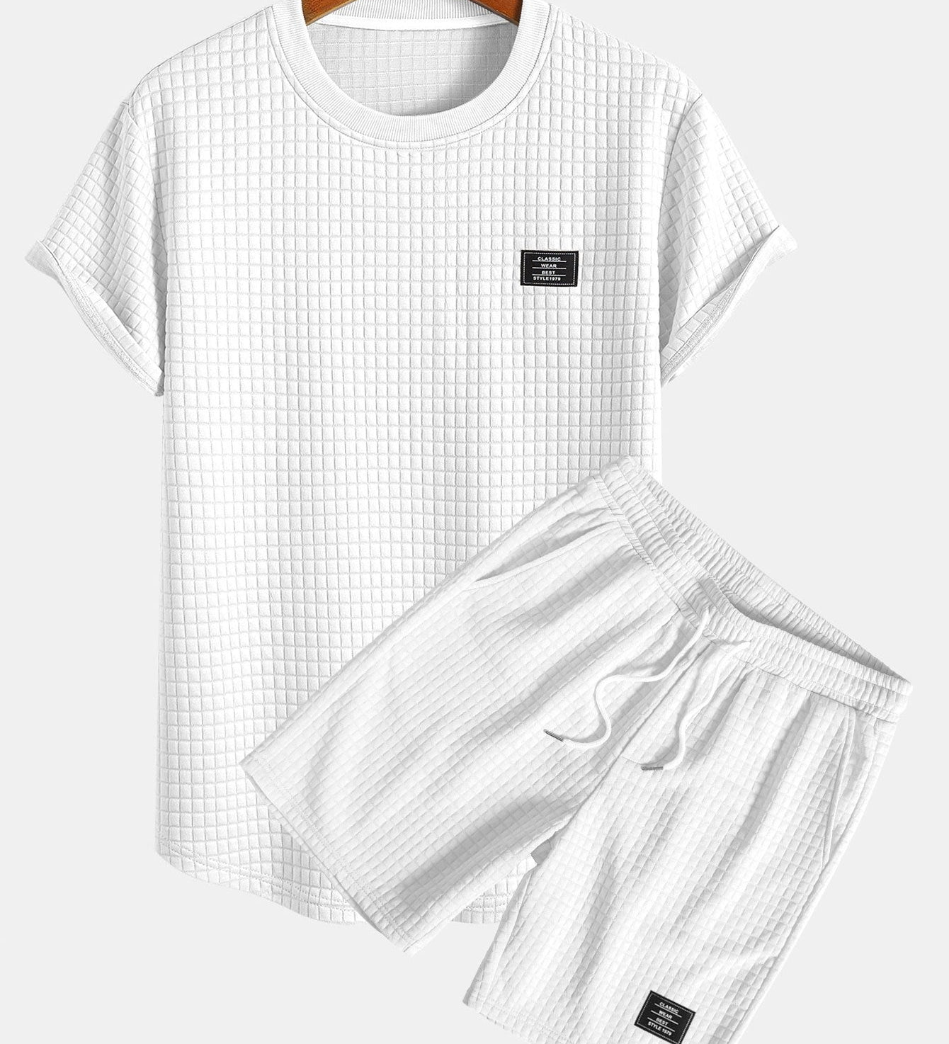 Short Sleeve Waffle Knit T-Shirt with Arc Hem & Matching Shorts