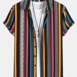 Geometric Print Button-Up Shirt and Swim Shorts Set