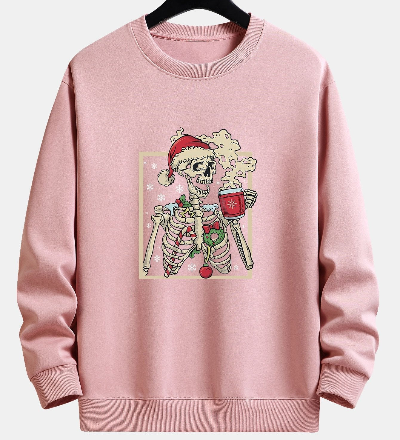 Relaxed Fit Sweatshirt with Christmas Skeleton Coffee Print